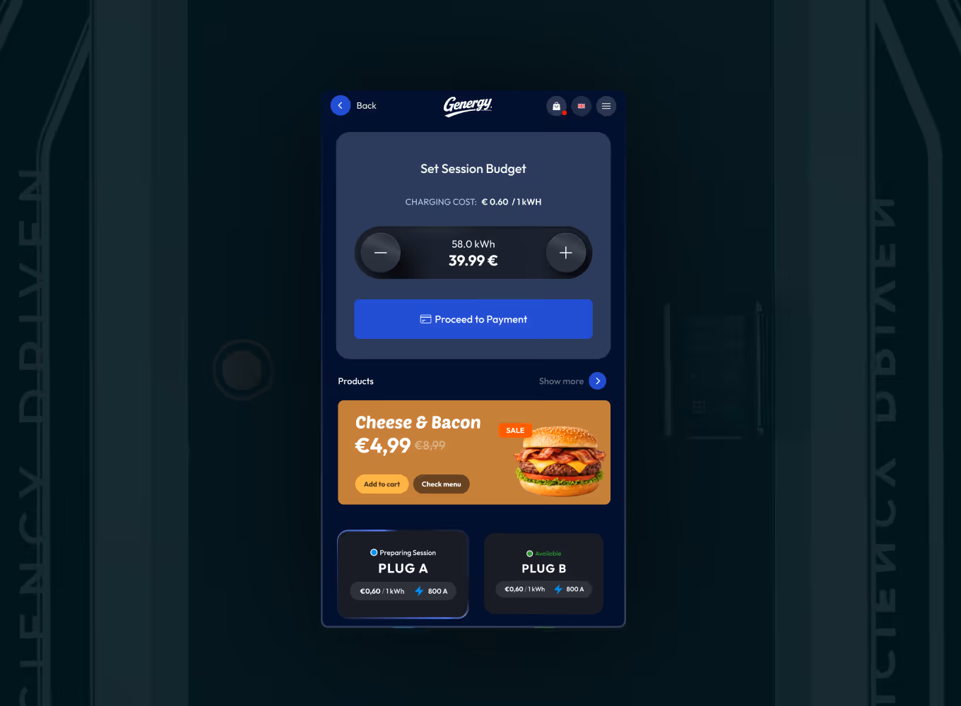 Charger budget-setting screen with a third-party banner ad below the controls