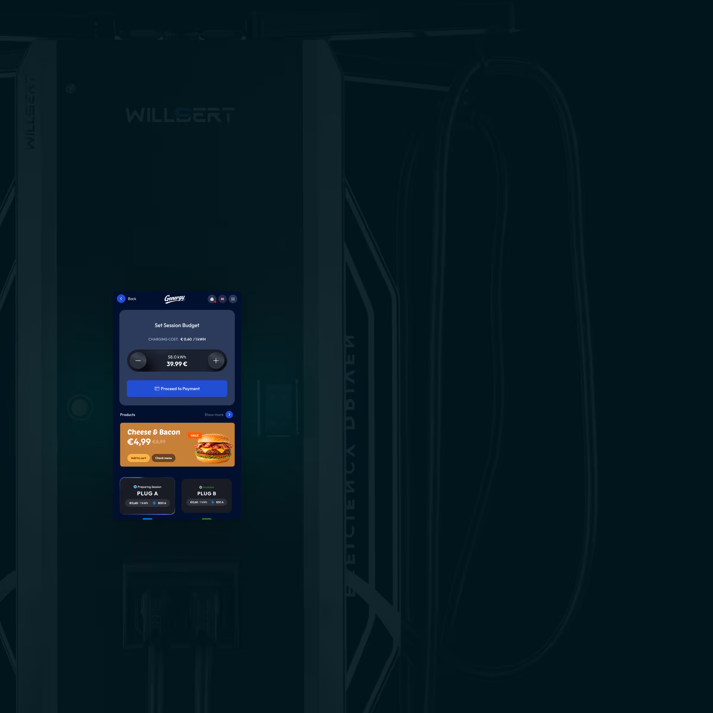 Charger budget-setting screen with a third-party banner ad below the controls