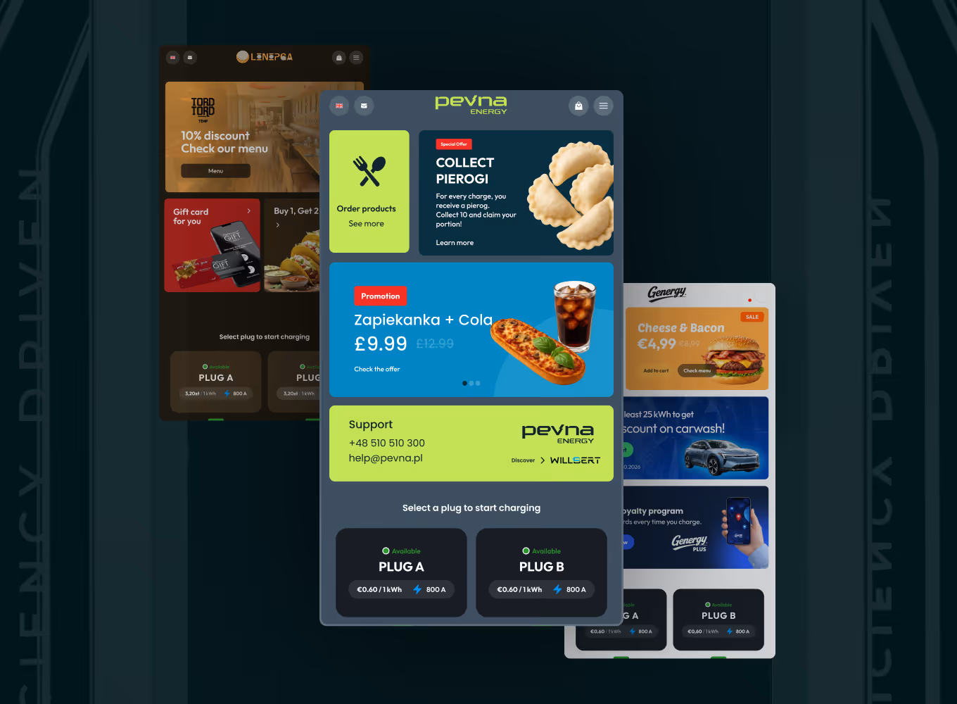 Charger interface themed in a retailer's own brand colors and logo