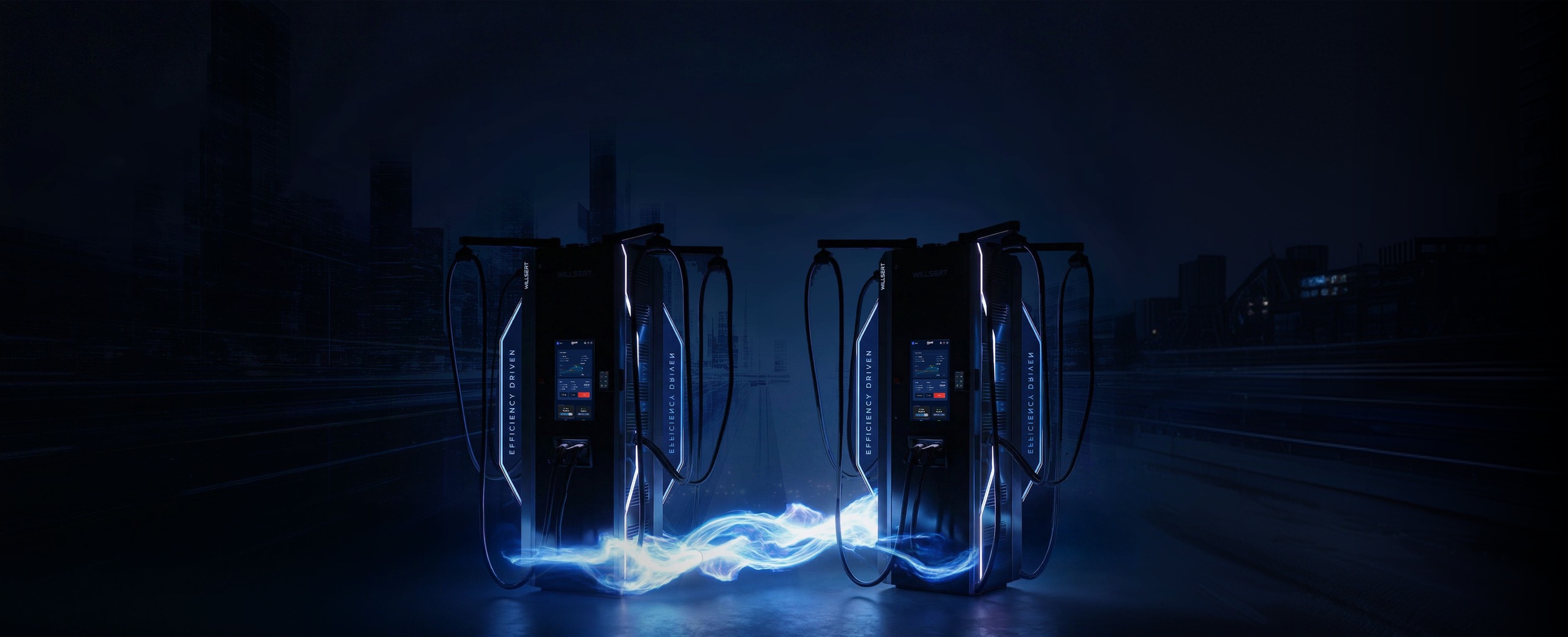 WILLBERT Amber II S-HUB ultra-fast DC chargers on a forecourt