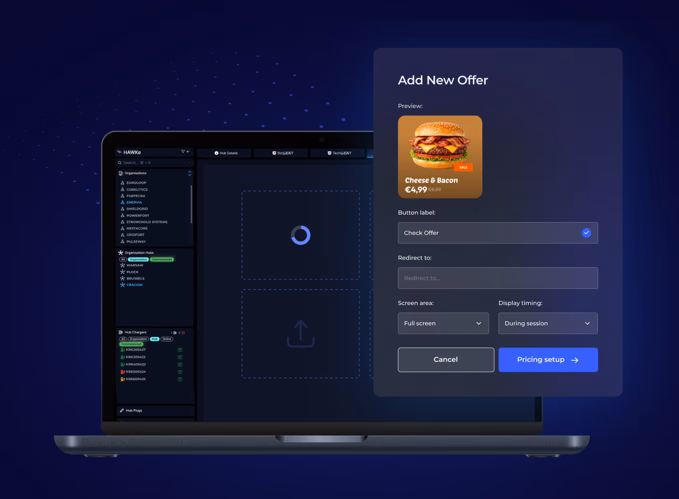 Dashboard attaching retail offers to idle, active and end-of-session charger states
