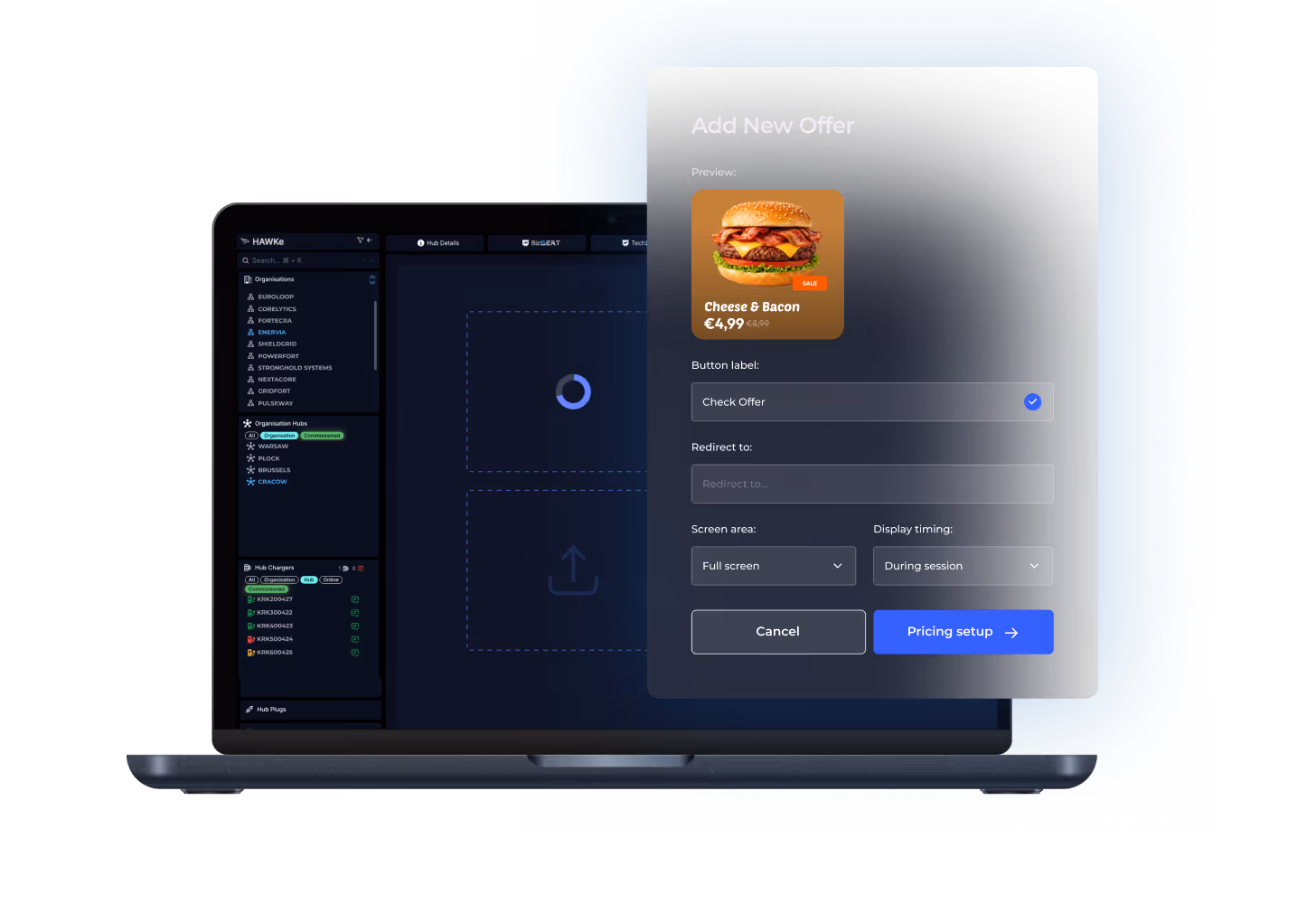 Dashboard attaching retail offers to idle, active and end-of-session charger states